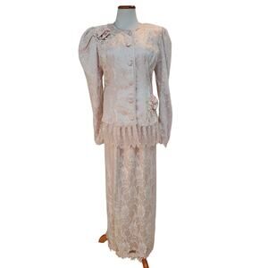 Vintage 1980s Designer Lorrie Kabala Pink Victorian Style Lace Overlay Dress 12